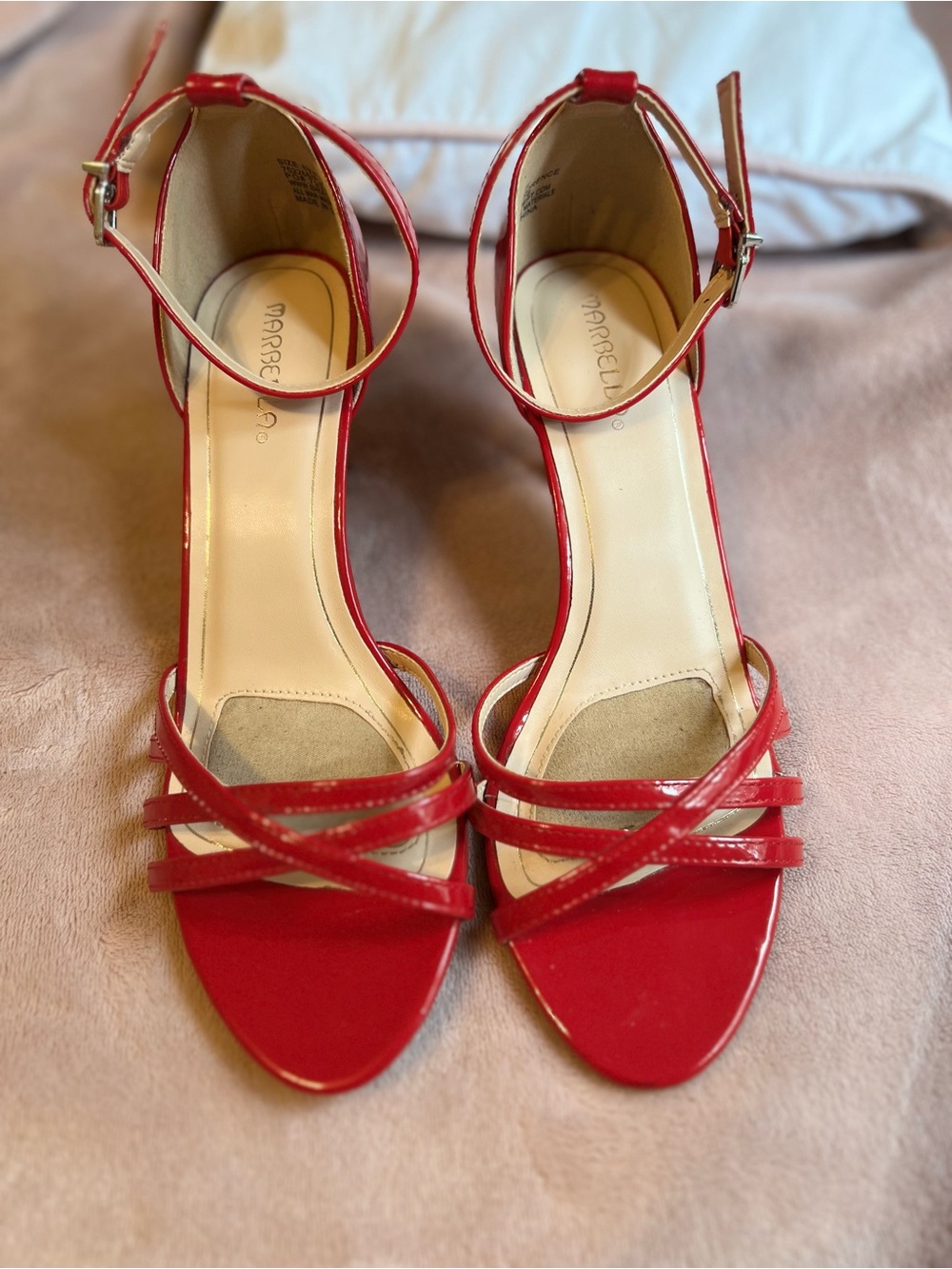 MARELLA Red Strappy Open-Toe Ankle Strap Heels
